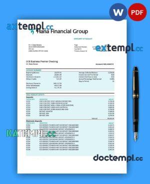 sample HANA Financial Group firm bank statement Word and PDF template download