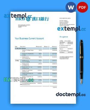 sample Hankou Bank organization account statement Word and PDF template download