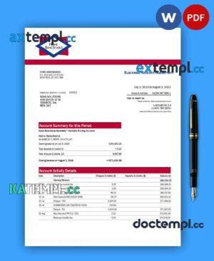 sample Home Bancshares Bank firm account statement Word and PDF template download
