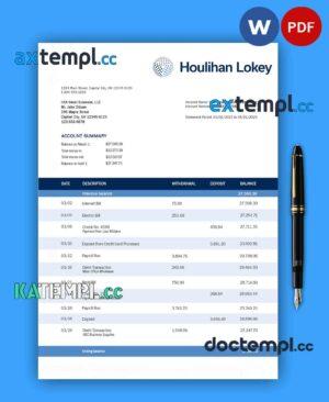 sample Houlihan Lokey Inc Bank company checking account statement Word and PDF template download