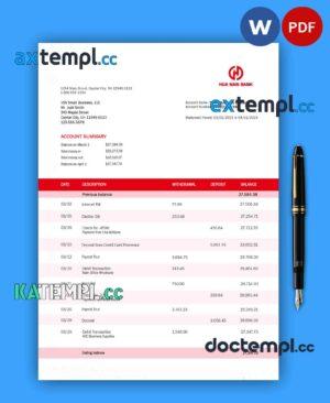 sample HUA Nan Financial Holdings firm bank statement Word and PDF template download
