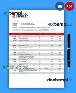 sample HUARONG Xiangjiang Bank company account statement Word and PDF template download