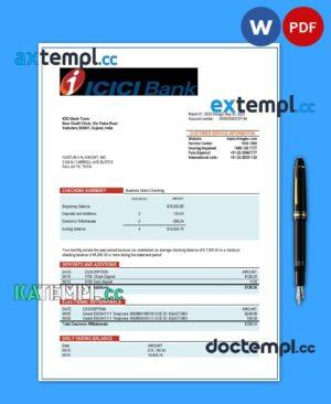sample ICICI Bank firm account statement Word and PDF template download