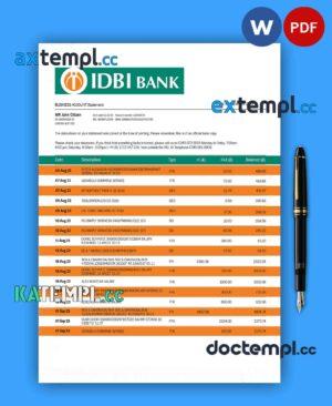 sample IDBI Bank enterprise account statement Word and PDF template download