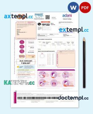 sample INDIA ADANI ELECTRICITY utility bill Word and PDF template download