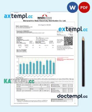 sample INDIA MAHARASHTRA ELETRICITY utility bill Word and PDF template download