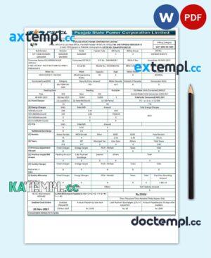 sample INDIA PSPCL utility bill Word and PDF template download