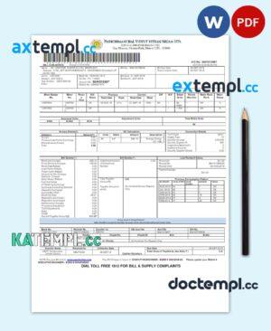 sample INDIA PVVNL utility bill Word and PDF template download