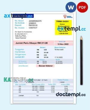 sample INDIA TENAGA NASIONAL utility bill Word and PDF template download