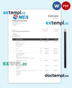 sample INDONESIA MEA utility bill Word and PDF template download