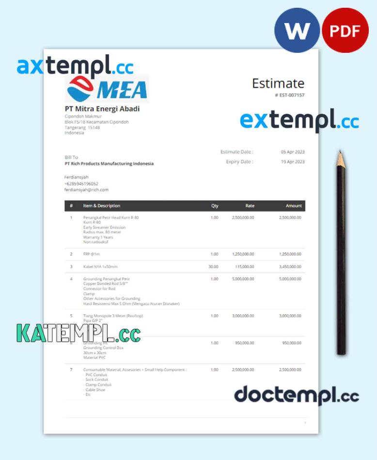 sample INDONESIA MEA utility bill Word and PDF template download