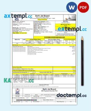 sample INIDA DELHI JAL BOARD utility bill Word and PDF template download