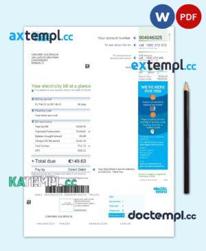 sample IRELAND ELECTRIC IRELAND utility bill Word and PDF template download