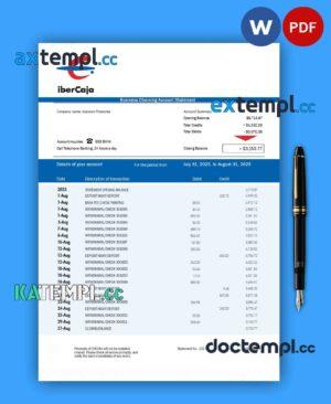 sample Ibercaja Bank firm account statement Word and PDF template download