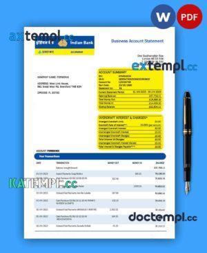 sample Indian Bank organization checking account statement Word and PDF template download