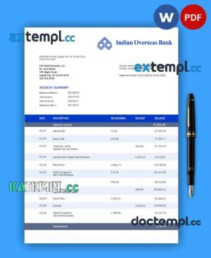 sample Indian Overseas Bank organization account statement Word and PDF template download