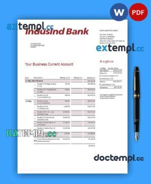 sample INDUSIND Bank enterprise statement Word and PDF template download