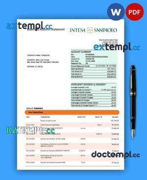 sample INTESA Sanpaolo Bank enterprise account statement Word and PDF template download