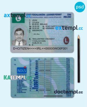 sample Ireland driving license (learner permit) template in PSD format, 2022- present download