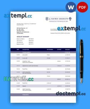 sample J. Safra Sarasin Bank business statement Word and PDF template download