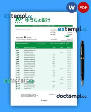 sample JP Bank (Japan Post Bank) organization statement Word and PDF template download