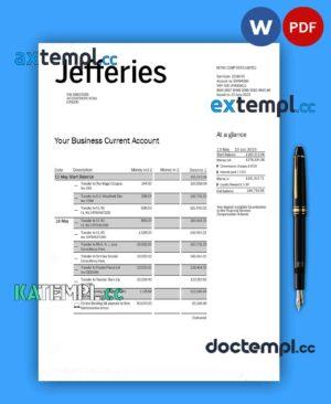 sample JEFFERIES Bank company checking account statement Word and PDF template download