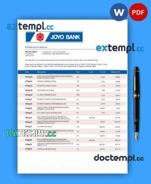 sample Joyo Bank company checking account statement Word and PDF template download