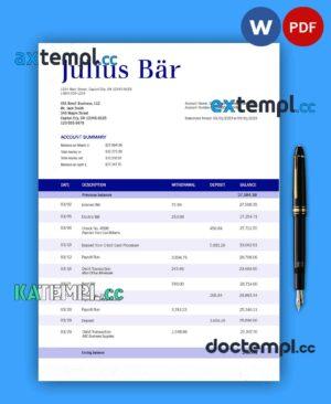 sample JULIUS Baer Bank company statement Word and PDF template download