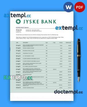 sample JYSKE Bank business statement Word and PDF template download