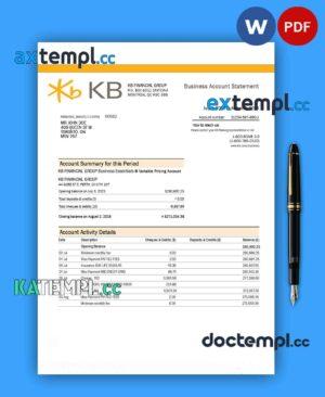 sample KB Financial Group bank company checking account statement Word and PDF template download