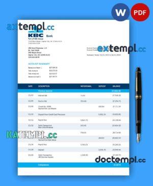 sample KBC Bank corporate account statement Word and PDF template download