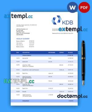 sample KDB Group bank firm account statement Word and PDF template download