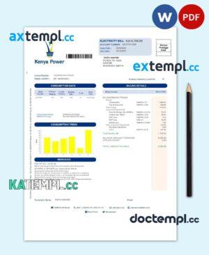 sample KENYA KENYA POWER utility bill Word and PDF template download
