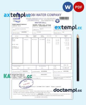 sample KENYA NAIROBI WATER utility bill Word and PDF template download