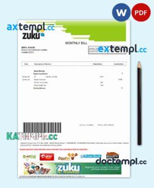 sample KENYA ZUKU utility bill Word and PDF template download
