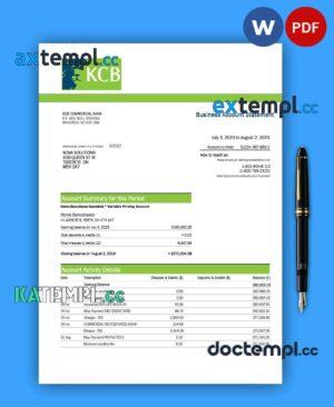 sample Kenya Commercial Bnak firm account statement Word and PDF template download