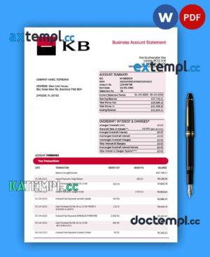 sample KOMERCNI banka corporate checking account statement Word and PDF template download