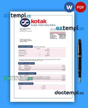 sample KOTAK Mahindra Bank enterprise statement Word and PDF template download