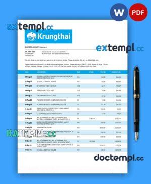 sample KRUNG Thai Bank organization statement Word and PDF template download