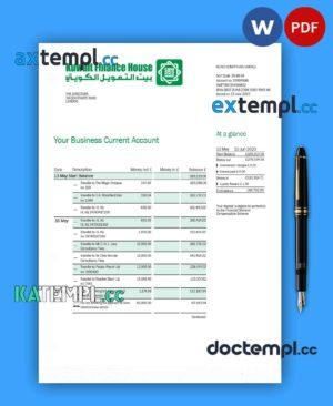 sample KUWAIT Finance House Bank firm account statement Word and PDF template download