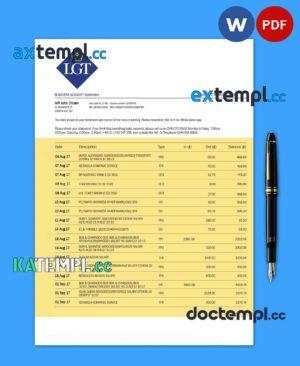 sample LGT Bank organization checking account statement Word and PDF template download