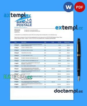 sample LA Banque Postale firm bank statement Word and PDF template download