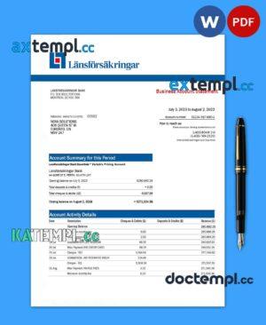 sample Lansforsakringar Bank company checking account statement Word and PDF template download