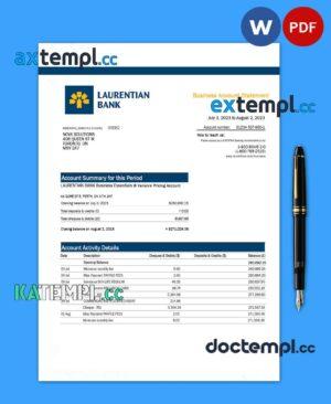 sample Laurentian Bank enterprise account statement Word and PDF template download