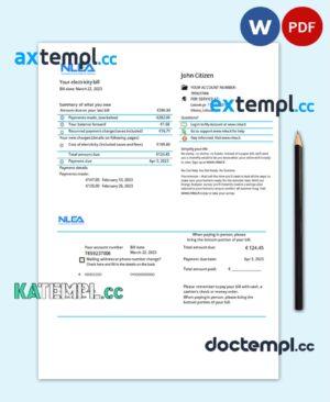 sample Lithuania National Lithuanian Energy Association utility bill Word and PDF template download