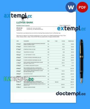 sample LIOYDS Bank organization account statement Word and PDF template download