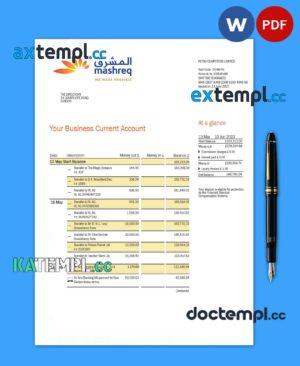 sample MASHREQ Bank company checking account statement Word and PDF template download