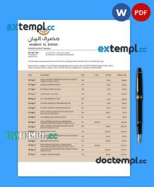 sample MASRAF Al Rayan Bank company checking account statement Word and PDF template download
