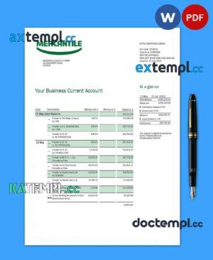 sample Mercantile Discount Bank business statement Word and PDF template download