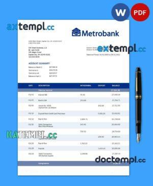 sample METROBANK enterprise statement Word and PDF template download